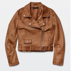 Talula Morton tan suede motor cropped jacket